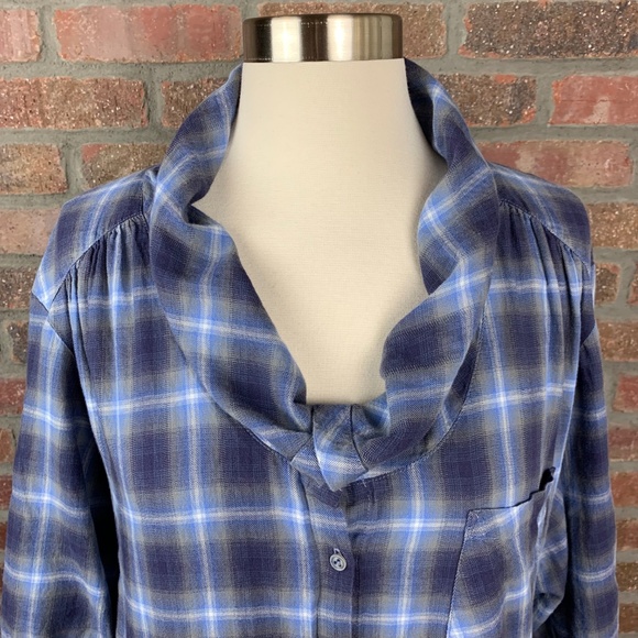 Vince Plaid Cowl Neck Button Up, Sz M - Picture 3 of 8
